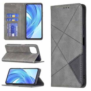 For Xiaomi Mi 11 Lite Rhombus Texture Horizontal Flip Magnetic Leather Case with Holder & Card Slots(Grey)