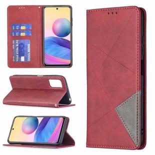 For Xiaomi Poco M3 Pro / Redmi Note 10 5G Rhombus Texture Horizontal Flip Magnetic Leather Case with Holder & Card Slots(Red)