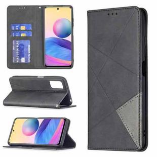 For Xiaomi Poco M3 Pro / Redmi Note 10 5G Rhombus Texture Horizontal Flip Magnetic Leather Case with Holder & Card Slots(Black)