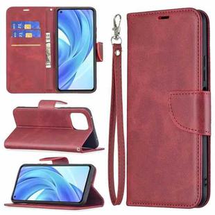 For Xiaomi Mi 11 Lite Retro Lambskin Texture Pure Color Horizontal Flip PU Leather Case with Holder & Card Slots & Wallet & Lanyard(Red)
