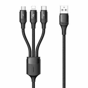 USAMS US-SJ515 U73 3A USB to Type-C / USB-C + Micro USB + 8 Pin Multi-function Aluminum Alloy Charging Data Cable, Length: 1.2m(Black)