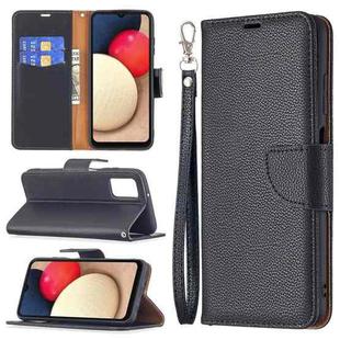 For Samsung Galaxy A03s 164mm Litchi Texture Pure Color Horizontal Flip Leather Case with Holder & Card Slots & Wallet & Lanyard(Black)