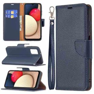 For Samsung Galaxy A03s 164mm Litchi Texture Pure Color Horizontal Flip Leather Case with Holder & Card Slots & Wallet & Lanyard(Dark Blue)