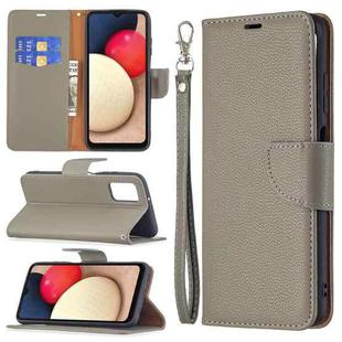 For Samsung Galaxy A03s 164mm Litchi Texture Pure Color Horizontal Flip Leather Case with Holder & Card Slots & Wallet & Lanyard(Grey)