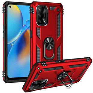 For OPPO A74 4G / F19 Shockproof TPU + PC Protective Case with 360 Degree Rotating Holder(Red)