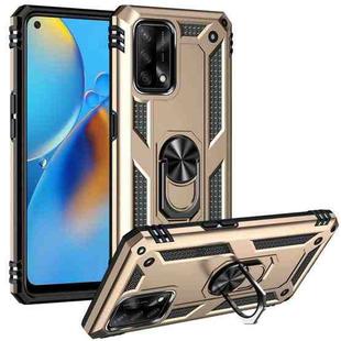 For OPPO A74 4G / F19 Shockproof TPU + PC Protective Case with 360 Degree Rotating Holder(Gold)