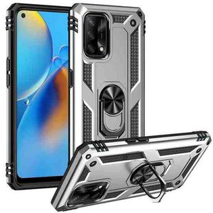 For OPPO A74 4G / F19 Shockproof TPU + PC Protective Case with 360 Degree Rotating Holder(Silver)