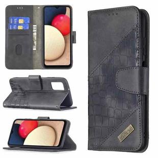 For Samsung Galaxy A03s 164mm Matching Color Crocodile Texture Horizontal Flip PU Leather Case with Wallet & Holder & Card Slots(Black)