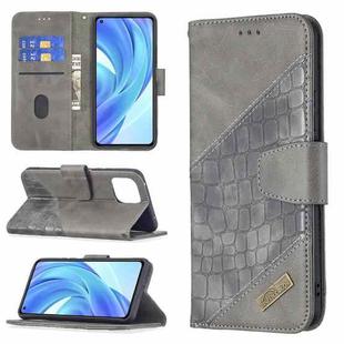 For Xiaomi Mi 11 Lite Matching Color Crocodile Texture Horizontal Flip PU Leather Case with Wallet & Holder & Card Slots(Grey)