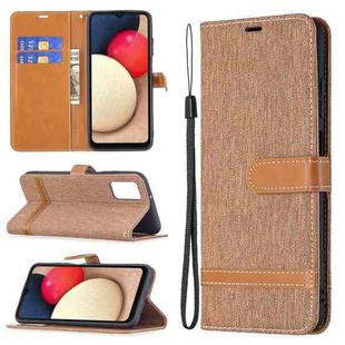 For Samsung Galaxy A03s 164mm Color Matching Denim Texture Horizontal Flip Leather Case with Holder & Card Slots & Wallet & Lanyard(Brown)