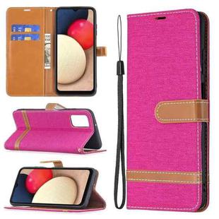 For Samsung Galaxy A03s 164mm Color Matching Denim Texture Horizontal Flip Leather Case with Holder & Card Slots & Wallet & Lanyard(Rose Red)