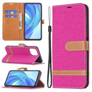 For Xiaomi Mi 11 Lite Color Matching Denim Texture Horizontal Flip Leather Case with Holder & Card Slots & Wallet & Lanyard(Rose Red)