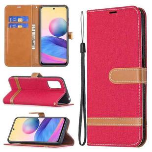 For Xiaomi Poco M3 Pro / Redmi Note 10 5G Color Matching Denim Texture Horizontal Flip Leather Case with Holder & Card Slots & Wallet & Lanyard(Red)