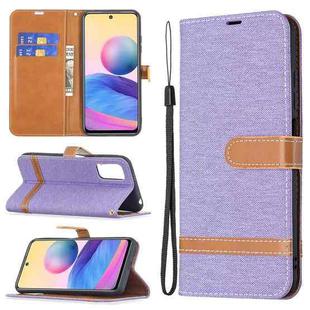 For Xiaomi Poco M3 Pro / Redmi Note 10 5G Color Matching Denim Texture Horizontal Flip Leather Case with Holder & Card Slots & Wallet & Lanyard(Purple)