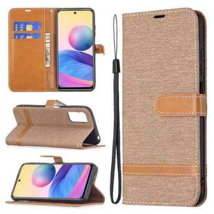 For Xiaomi Poco M3 Pro / Redmi Note 10 5G Color Matching Denim Texture Horizontal Flip Leather Case with Holder & Card Slots & Wallet & Lanyard(Brown)
