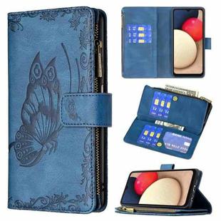 For Samsung Galaxy A03s 164mm Flying Butterfly Embossing Pattern Zipper Horizontal Flip Leather Case with Holder & Card Slots & Wallet(Blue)