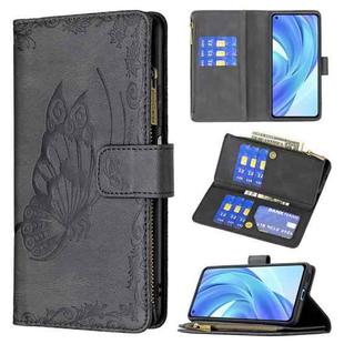 For Xiaomi Mi 11 Lite Flying Butterfly Embossing Pattern Zipper Horizontal Flip Leather Case with Holder & Card Slots & Wallet(Black)