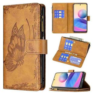 For Xiaomi Poco M3 Pro / Redmi Note 10 5G Flying Butterfly Embossing Pattern Zipper Horizontal Flip Leather Case with Holder & Card Slots & Wallet(Brown)