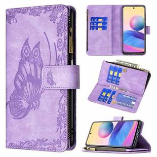 For Xiaomi Poco M3 Pro / Redmi Note 10 5G Flying Butterfly Embossing Pattern Zipper Horizontal Flip Leather Case with Holder & Card Slots & Wallet(Purple)