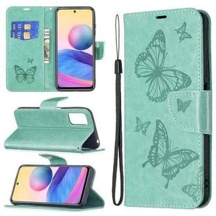 For Xiaomi Poco M3 Pro / Redmi Note 10 5G Embossing Two Butterflies Pattern Horizontal Flip PU Leather Case with Holder & Card Slot & Wallet & Lanyard(Green)