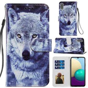 For Samsung Galaxy A02 EU Version Painted Pattern Horizontal Flip Leather Case with Holder & Card Slots & Photo Frame(White Wolf)