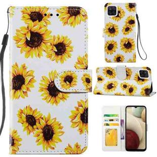 For Samsung Galaxy A12 Painted Pattern Horizontal Flip Leather Case with Holder & Card Slots & Photo Frame(Sunflower)