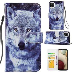 For Samsung Galaxy A12 Painted Pattern Horizontal Flip Leather Case with Holder & Card Slots & Photo Frame(White Wolf)