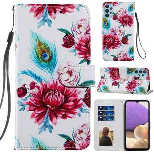 For Samsung Galaxy A32 4G Painted Pattern Horizontal Flip Leather Case with Holder & Card Slots & Photo Frame(Peacock Flower)