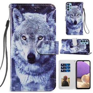 For Samsung Galaxy A32 4G Painted Pattern Horizontal Flip Leather Case with Holder & Card Slots & Photo Frame(White Wolf)