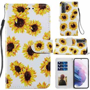 For Samsung Galaxy S21 5G Painted Pattern Horizontal Flip Leather Case with Holder & Card Slots & Photo Frame(Sunflower)