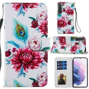 For Samsung Galaxy S21 5G Painted Pattern Horizontal Flip Leather Case with Holder & Card Slots & Photo Frame(Peacock Flower)