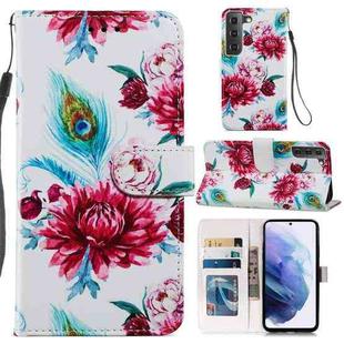 For Samsung Galaxy S21 FE 5G Painted Pattern Horizontal Flip Leather Case with Holder & Card Slots & Photo Frame(Peacock Flower)