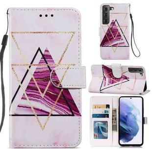 For Samsung Galaxy S21 FE 5G Painted Pattern Horizontal Flip Leather Case with Holder & Card Slots & Photo Frame(Three-color Marble)