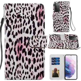 For Samsung Galaxy S21 Ultra 5G Painted Pattern Horizontal Flip Leather Case with Holder & Card Slots & Photo Frame(Leopard)