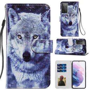 For Samsung Galaxy S21 Ultra 5G Painted Pattern Horizontal Flip Leather Case with Holder & Card Slots & Photo Frame(White Wolf)