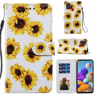 For Samsung Galaxy A21s Painted Pattern Horizontal Flip Leather Case with Holder & Card Slots & Photo Frame(Sunflower)