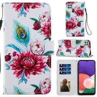 For Samsung Galaxy A22 5G Painted Pattern Horizontal Flip Leather Case with Holder & Card Slots & Photo Frame(Peacock Flower)