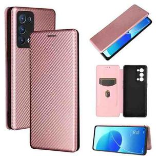 For OPPO Reno6 Pro+ 5G Carbon Fiber Texture Horizontal Flip TPU + PC + PU Leather Case with Card Slot(Pink)