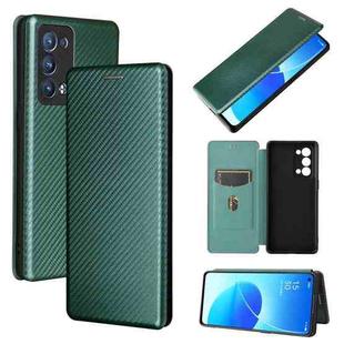 For OPPO Reno6 Pro+ 5G Carbon Fiber Texture Horizontal Flip TPU + PC + PU Leather Case with Card Slot(Green)