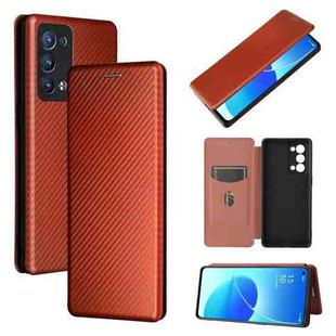 For OPPO Reno6 Pro+ 5G Carbon Fiber Texture Horizontal Flip TPU + PC + PU Leather Case with Card Slot(Brown)