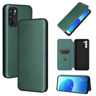 For OPPO Reno6 Carbon Fiber Texture Horizontal Flip TPU + PC + PU Leather Case with Card Slot(Green)
