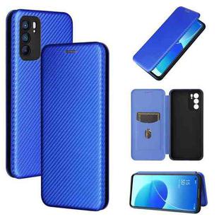 For OPPO Reno6 Carbon Fiber Texture Horizontal Flip TPU + PC + PU Leather Case with Card Slot(Blue)