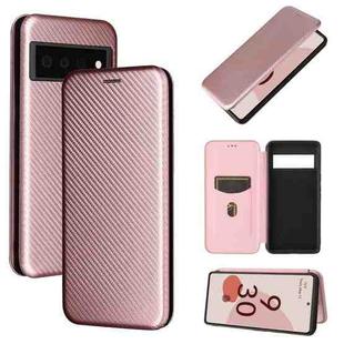 For Google Pixel 6 Pro Carbon Fiber Texture Horizontal Flip TPU + PC + PU Leather Case with Card Slot(Pink)