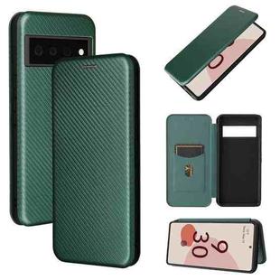 For Google Pixel 6 Pro Carbon Fiber Texture Horizontal Flip TPU + PC + PU Leather Case with Card Slot(Green)
