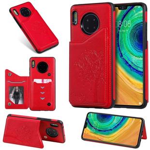 For Huawei Mate 30 Cat Tree Embossing Pattern Shockproof Protective Case with Card Slots & Photo Frame(Red)
