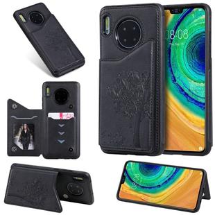 For Huawei Mate 30 Cat Tree Embossing Pattern Shockproof Protective Case with Card Slots & Photo Frame(Black)