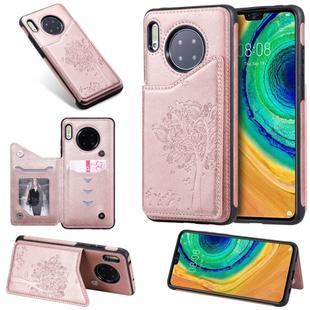 For Huawei Mate 30 Cat Tree Embossing Pattern Shockproof Protective Case with Card Slots & Photo Frame(Rose Gold)