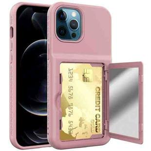 Shockproof PC + TPU Protective Case with Card Slots & Mirror For iPhone 12 / 12 Pro(Pink)