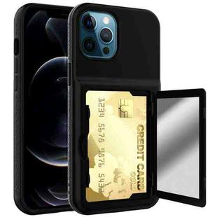 Shockproof PC + TPU Protective Case with Card Slots & Mirror For iPhone 12 / 12 Pro(Black)
