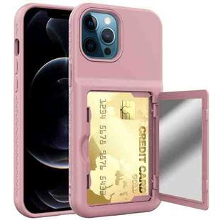 Shockproof PC + TPU Protective Case with Card Slots & Mirror For iPhone 12 Pro Max(Pink)